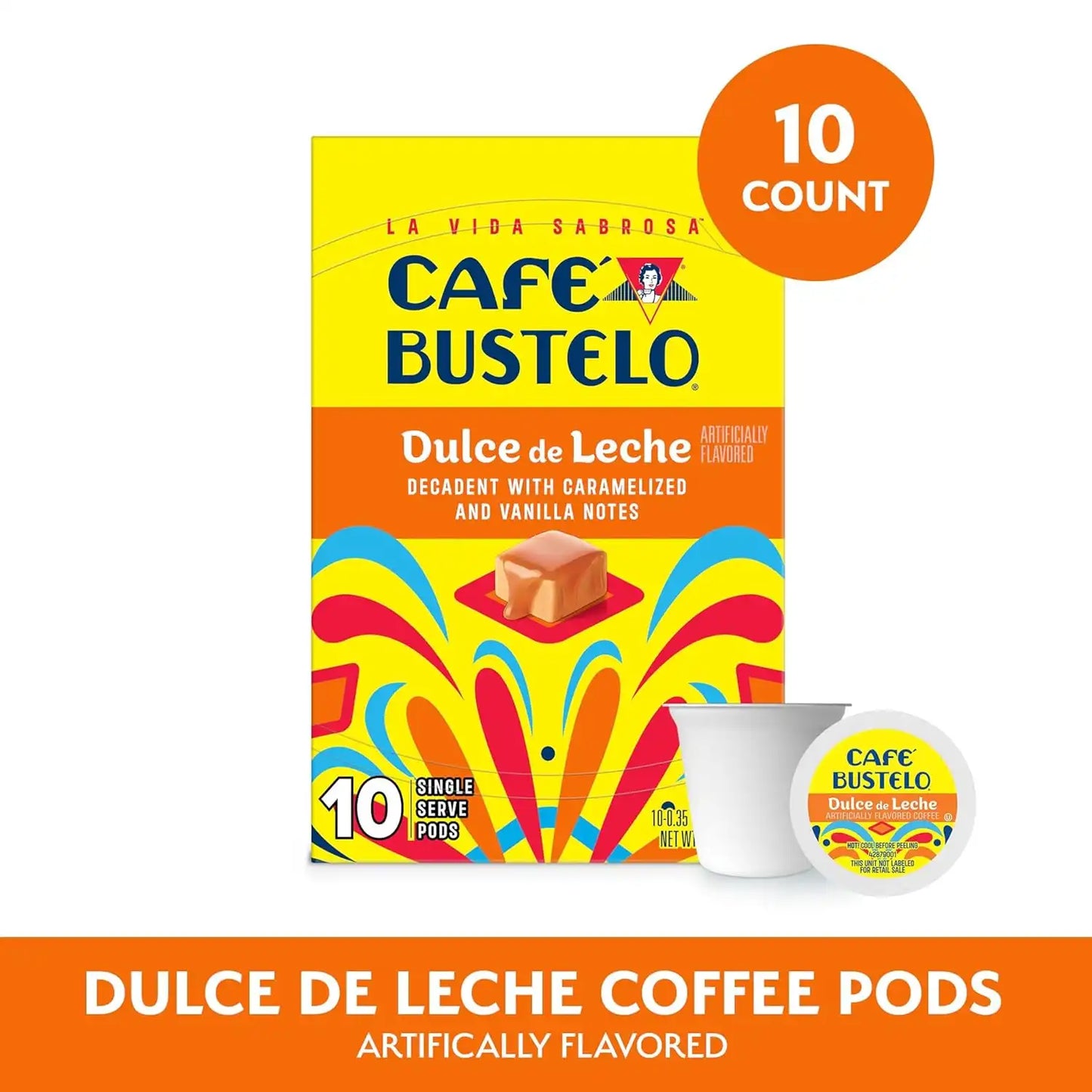 Café Bustelo Dulce de Leche Artificially Flavored, Single Serve Coffee Pods, 10 Count (Pack of 1)
