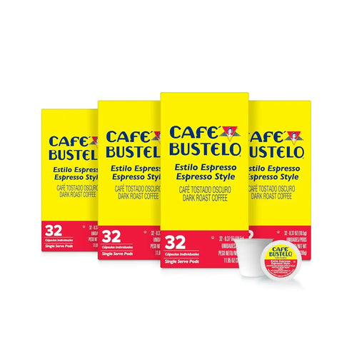 Café Bustelo Espresso Style Dark Roast, Single Serve Coffee Pods, 32 Count (Pack of 4)