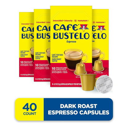 Café Bustelo Aluminum Espresso Capsules, Dark Roast Coffee, Nespresso Original Line Compatible, Intensity 11, 40 Count