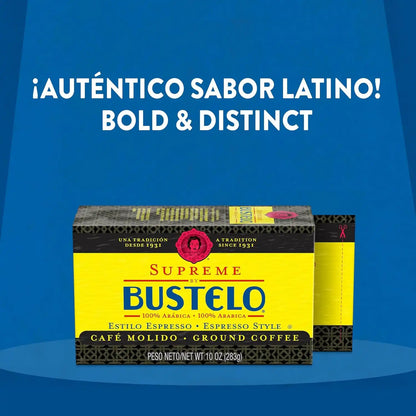 Supreme by Bustelo Espresso Style Ground Coffee, Medium Dark Roast, 10-Oz. Brick (Pack of 12)