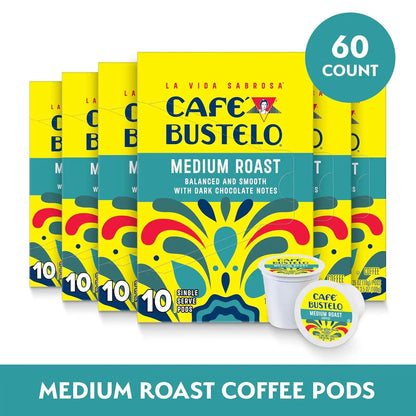 Café Bustelo Medium Roast, Single Serve Coffee Pods, 10 Count (Pack of 6)
