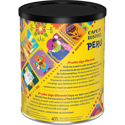 Café Bustelo Peru Latin American Blend Dark Roast Ground Coffee, 9 Ounce (Pack of 6)