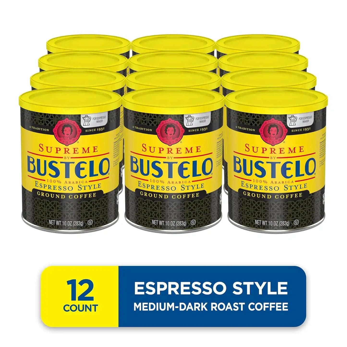 Café Bustelo Supreme by Bustelo Espresso Style Medium-Dark Roast Ground Coffee, 10 Ounce (Pack of 12)