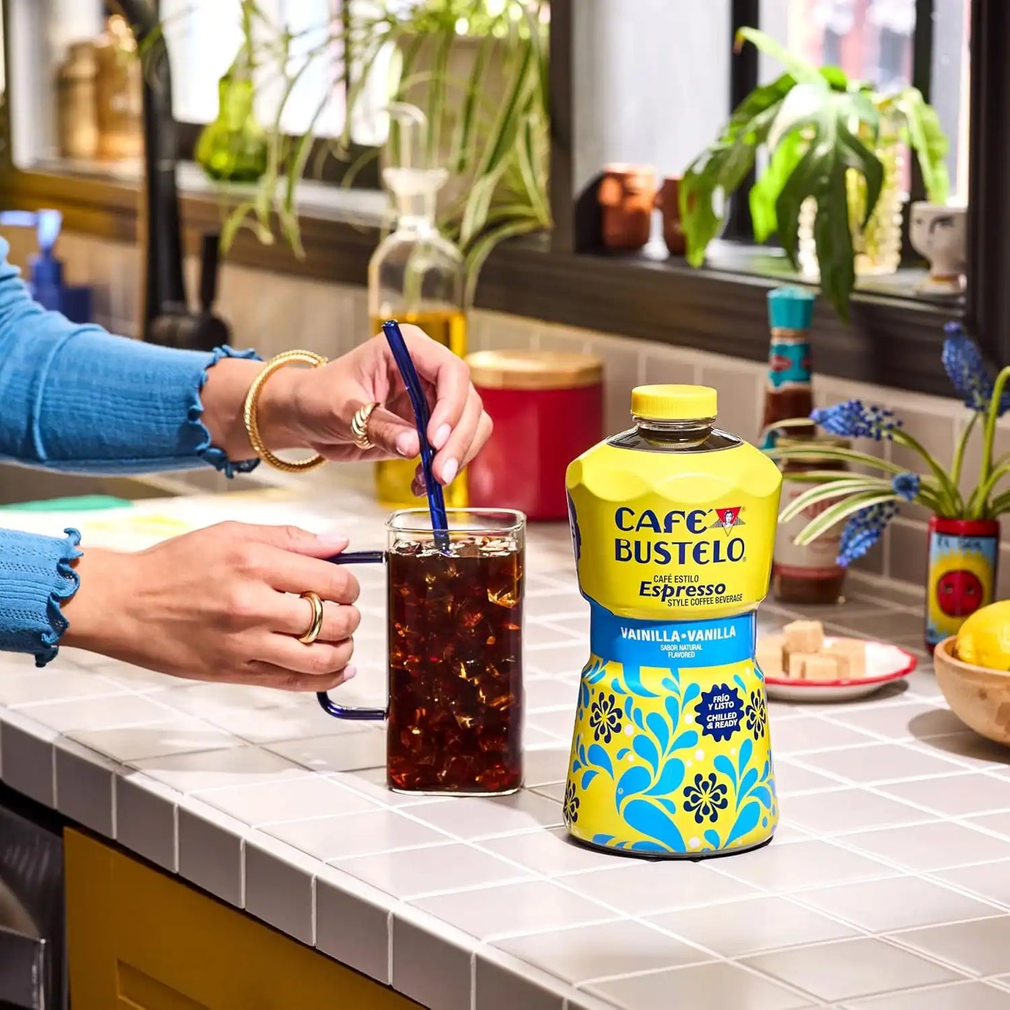 Café Bustelo Vanilla Flavored Iced Coffee, Limited Edition Game Day Design, 40-Oz. Bottles (Pack of 6)