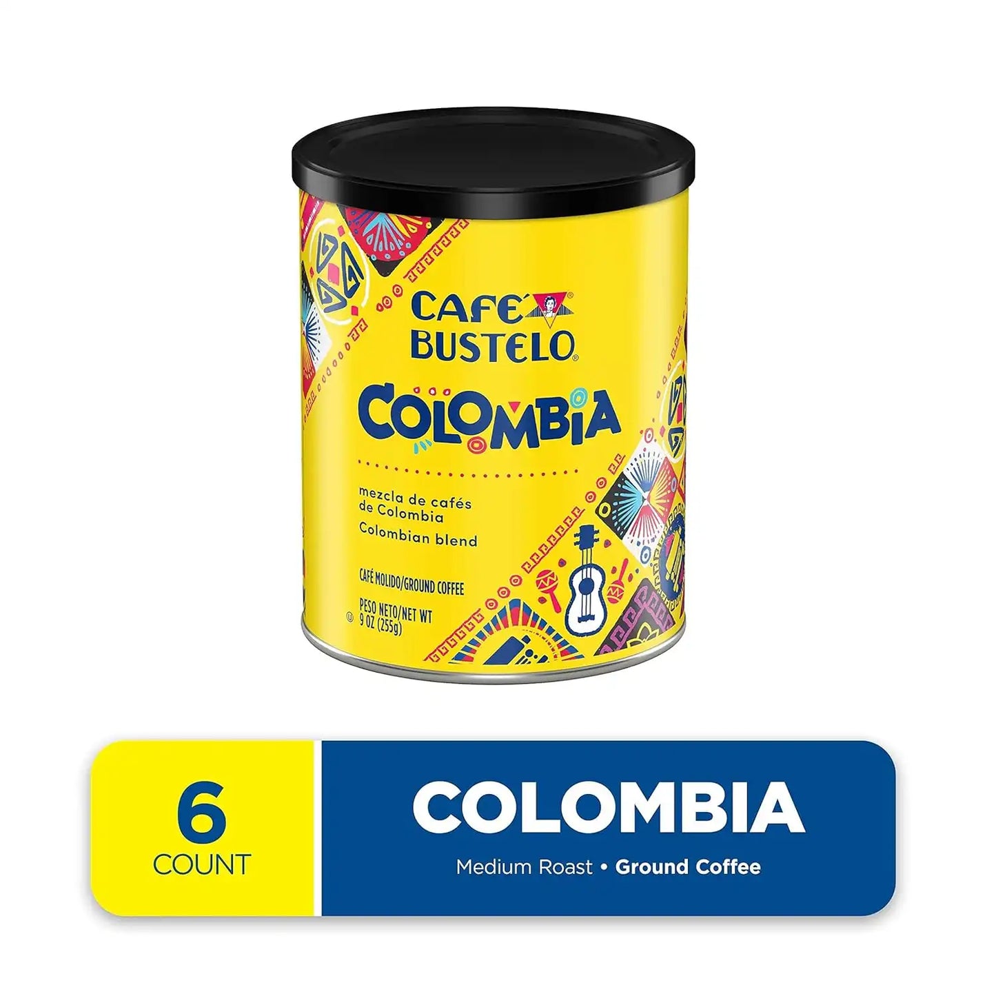 Café Bustelo 100% Colombian Medium Roast Ground Coffee, 9 Ounces (Pack of 6)
